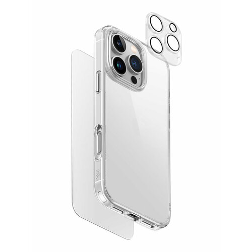 Uniq для iPhone 16 Pro набор Bundle ClearVue 360 (Lifepro +Optix glass +Camera lens) бесцветный