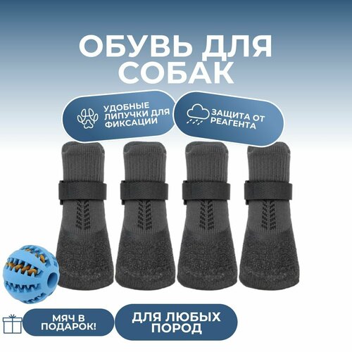 Непромокаемая обувь для собак на все породы на липучках (Мяч в подарок!)