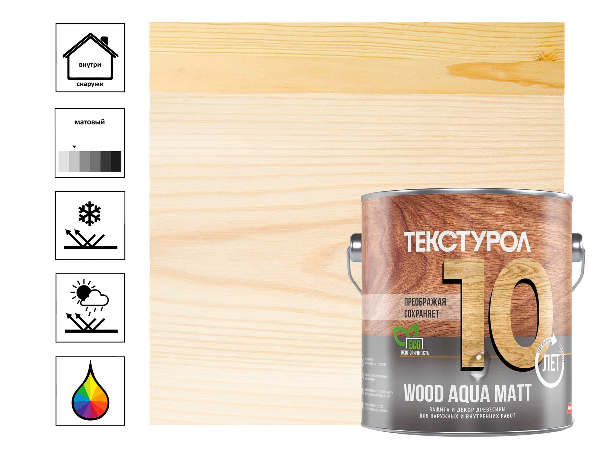 Средство деревозащитное Текстурол Wood Aqua Matt, бесцветный 2,5 л