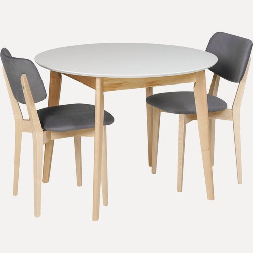 Изображение товара Обеденная группа стол раскладной Норден D100(130) х 100 см, Белый/Натуральный и 2 стула Мэти Натуральный/Серый велюр