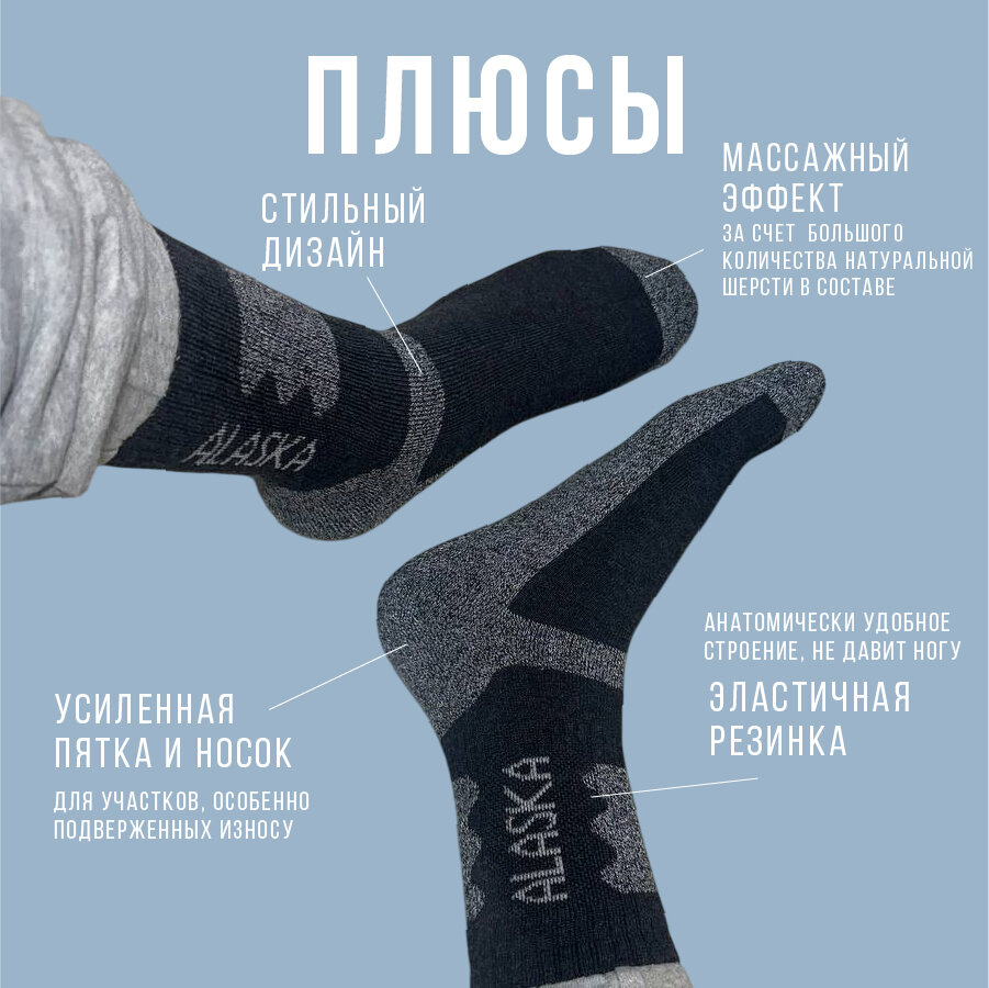 Термоноски ALASKA, комплект, 3 пары, размер 41-47, серый/черный — фото 1