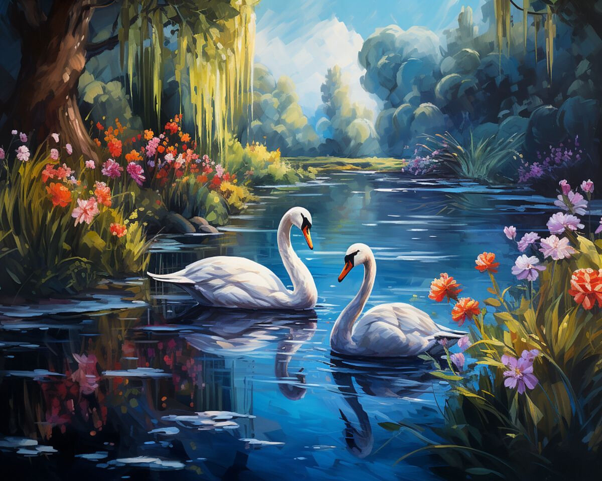 Картина по номерам лебеди 40х50