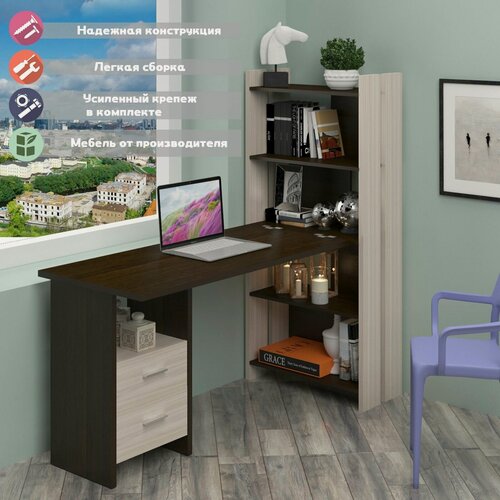 Изображение товара Стол компьютерный Мэрдэс СТЛ-ОВ+Столешница130Прям КВ Карамель/Венге, с тумбой, ЛДСП