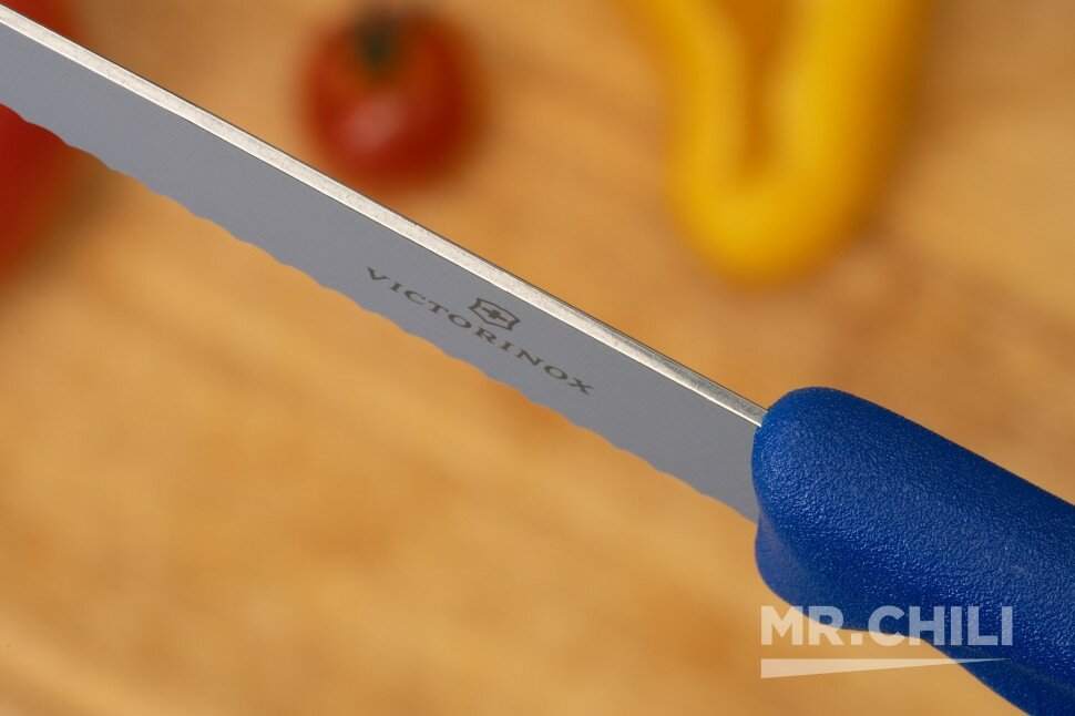 Нож кухонный Victorinox , для стейка, 110мм, заточка серрейтор, стальной, синий [6.7232.20] - фото №4