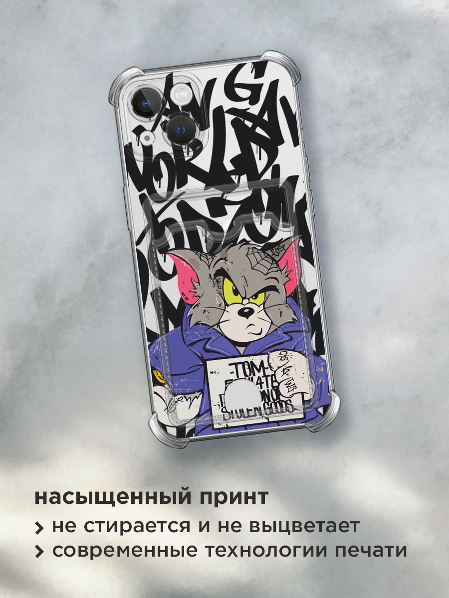 Чехол на Apple iPhone 13 (Айфон 13) с картой и принтом Том и Джерри — фото 1