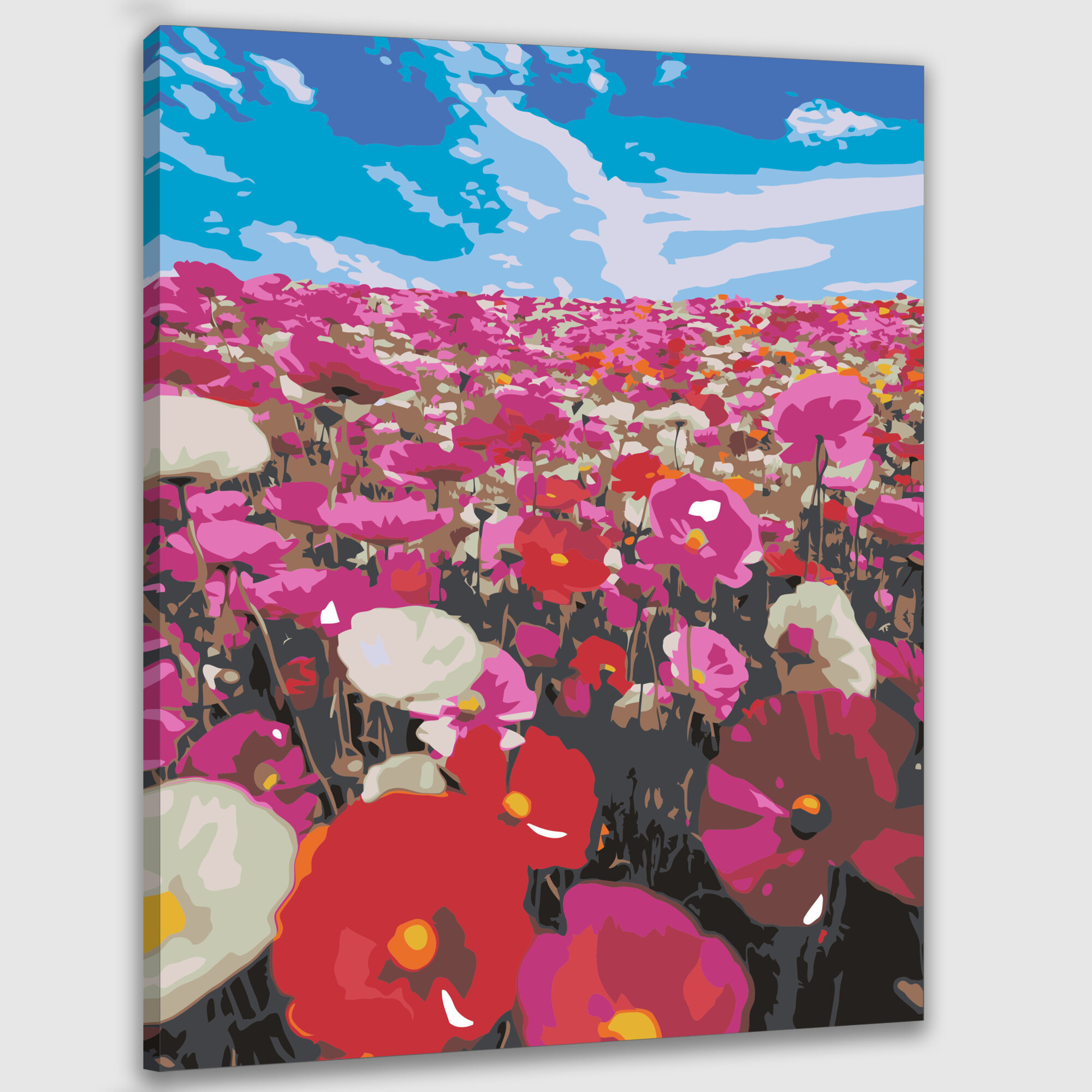 Картина по номерам 40x50 см, фотография, поле, полевые цветы, сумерки, бабочки, танец, свет, яркие цвета, контраст