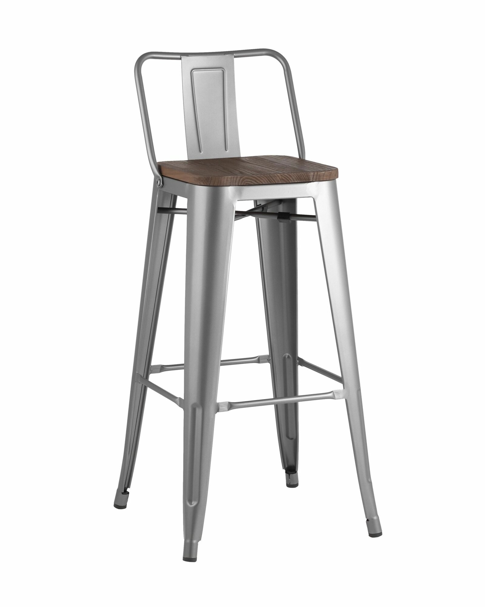 Стул барный STOOL GROUP TOLIX WOOD со спинкой Серебристый матовый/Темное дерево