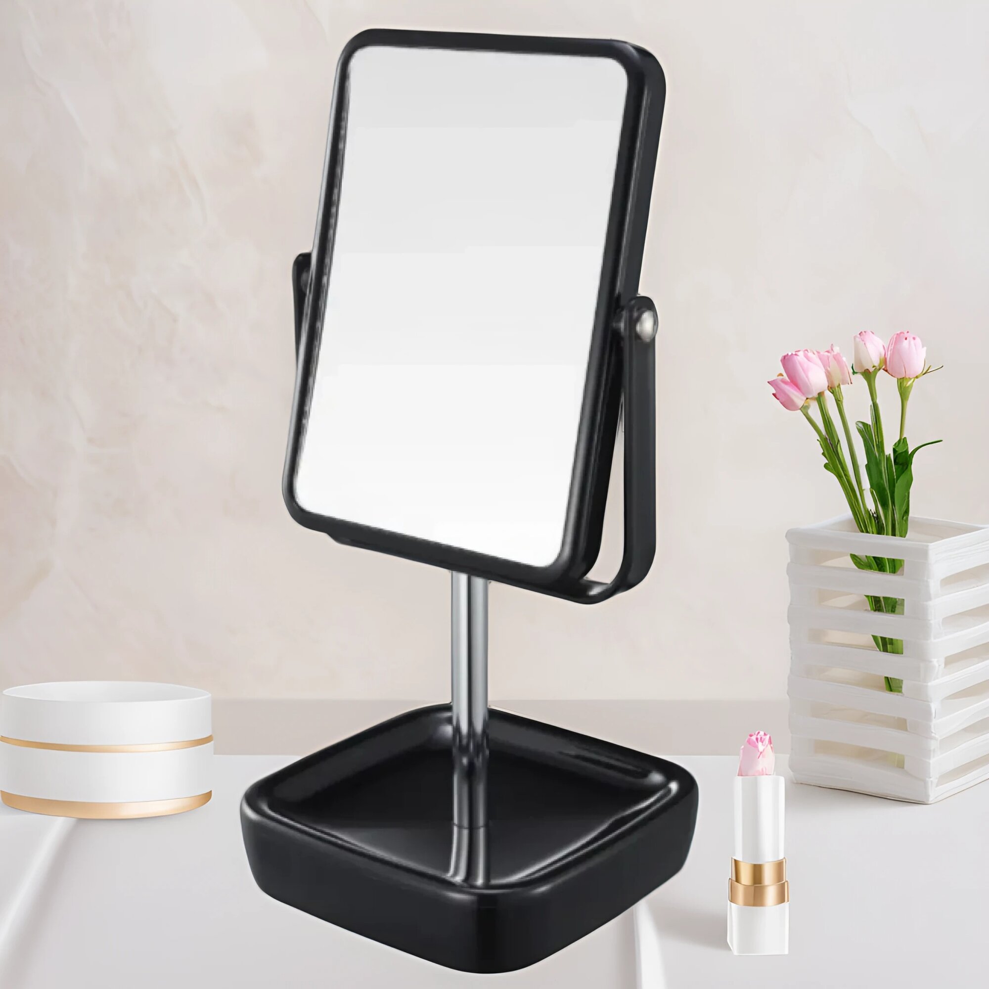 Зеркало косметическое Two Dolfins  настольное 2 х стороннее с 3 х кратным увеличением  оправа черная 