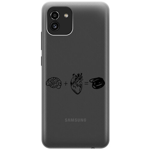 Силиконовый чехол на Samsung Galaxy A03, Самсунг А03 с 3D принтом Brain Plus Heart прозрачный матовый soft touch силиконовый чехол на samsung galaxy a03 самсунг а03 с 3d принтом brain plus heart w черный