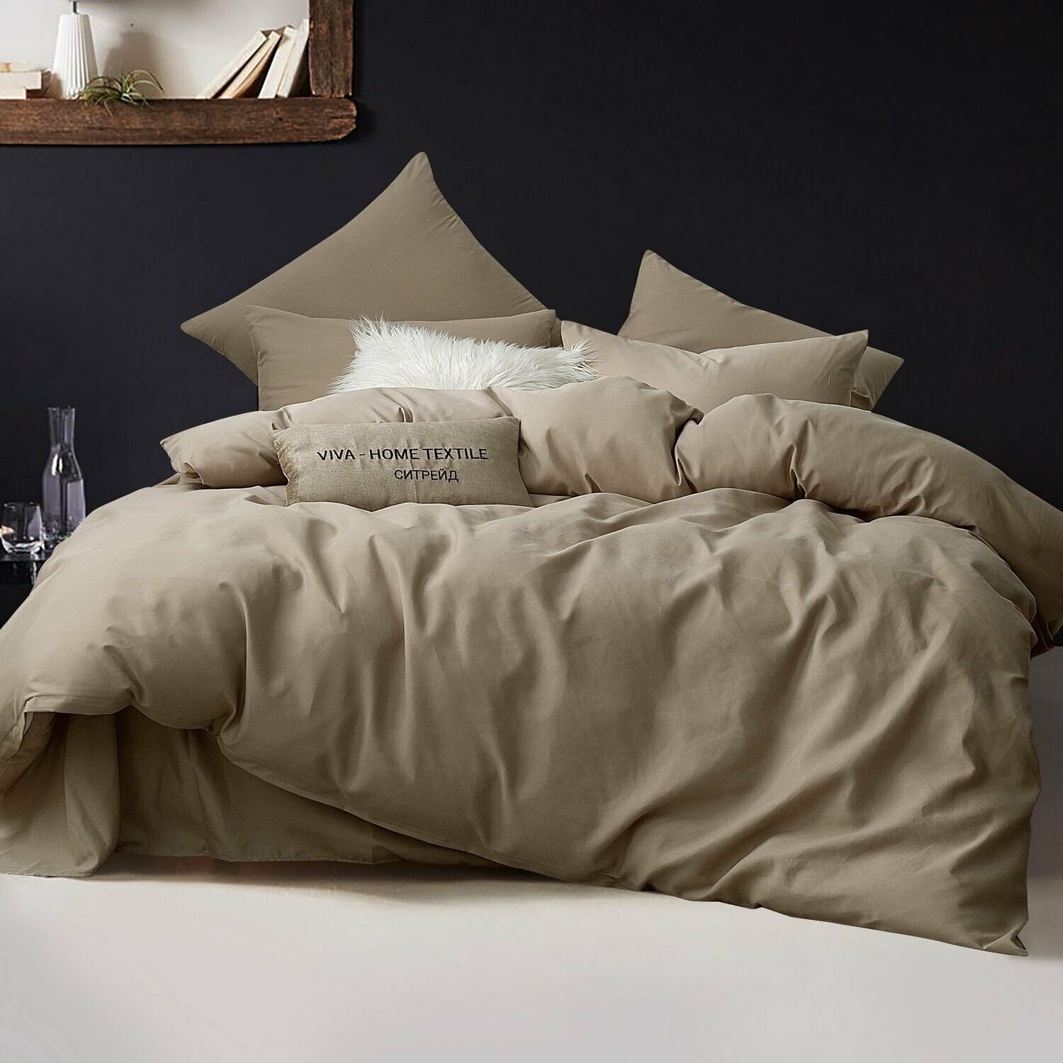 Комплект постельного белья VIVA-HOME TEXTILE Однотонный Сатин, евро, 4 наволочки 70х70, 50х70