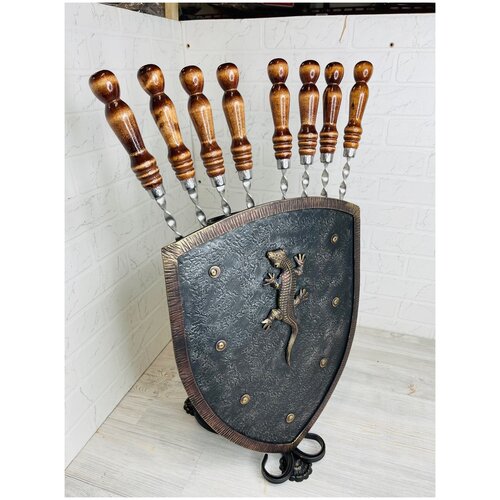 Шампурница Подставка для шампуров в виде ЩИТ ящерица