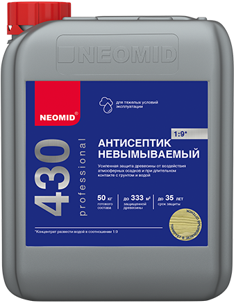 Антисептик-Консервант Neomid 430 ECO 1л Невымываемый, Зеленый, Концентрат (1:9) для Внутренних и Наружных Работ / Неомид 430 Эко.