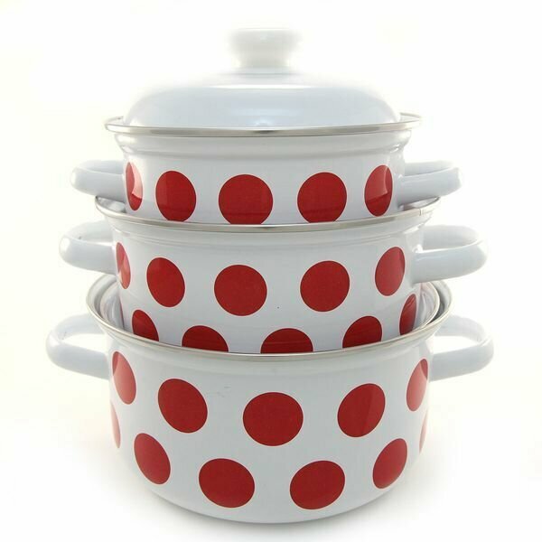 фото Набор кастрюль эмалированных С-124АП2/4 "Горох красный" (кастр.1,5л+2,0л+3,0л)