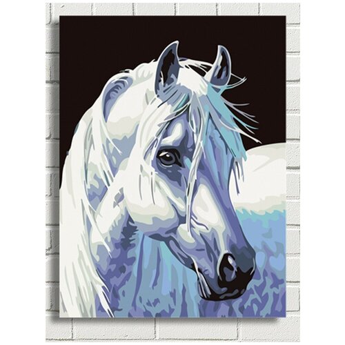 картина по номерам на холсте животные белая лошадь пони 9069 в 30x40 Картина по номерам на холсте Животные (белая лошадь, пони) - 9069 В 30x40