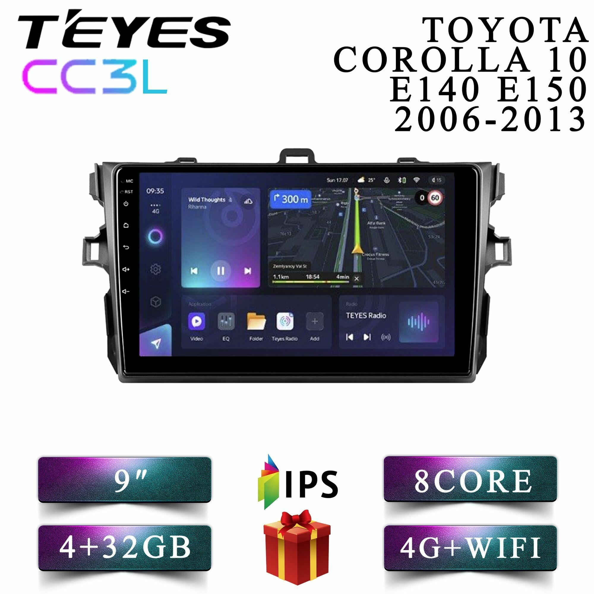 Штатная магнитола Teyes CC3L/ Toyota Corolla E150/Тойота Королла/4+32GB/4G/ головное устройство/ мультимедиа/автомагнитола 2 din