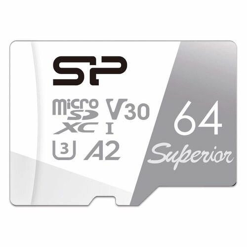 Карта памяти microSDXC UHS-I U3 Silicon Power Superior 64 ГБ, 100 МБ/с, Class 10, SP064GBSTXDA2V20SP, 1 шт, переходник SD