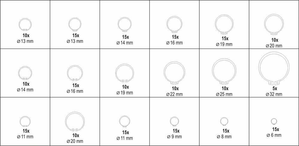 Наружные и внутренние стопорные кольца YATO 225 шт., 6-32 мм, YT-06882 - фотография № 4