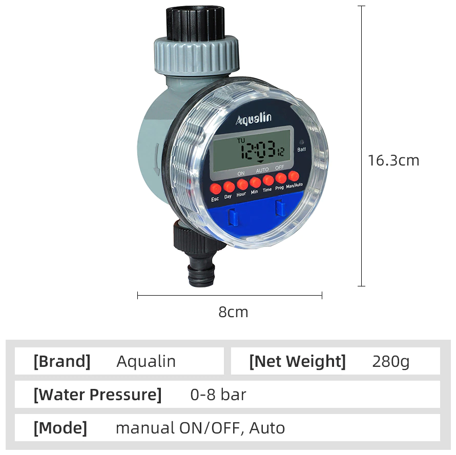 Автоматический шаровый таймер полива Aqualin #21026, электронный таймер полива сада с ЖК-дисплеем - фотография № 2
