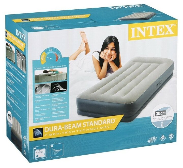 Кровать надувная Pillow Rest Twin Mid-Rise,191*99*30 см,встроенный насос 220В,Intex (64116NP) - фотография № 4