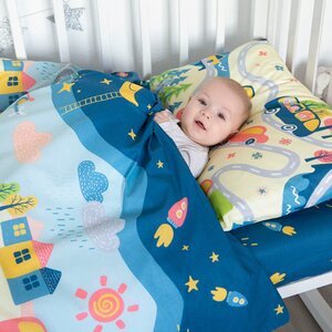 Детское постельное белье для новорожденных с простыней на резинке, поплин , Город