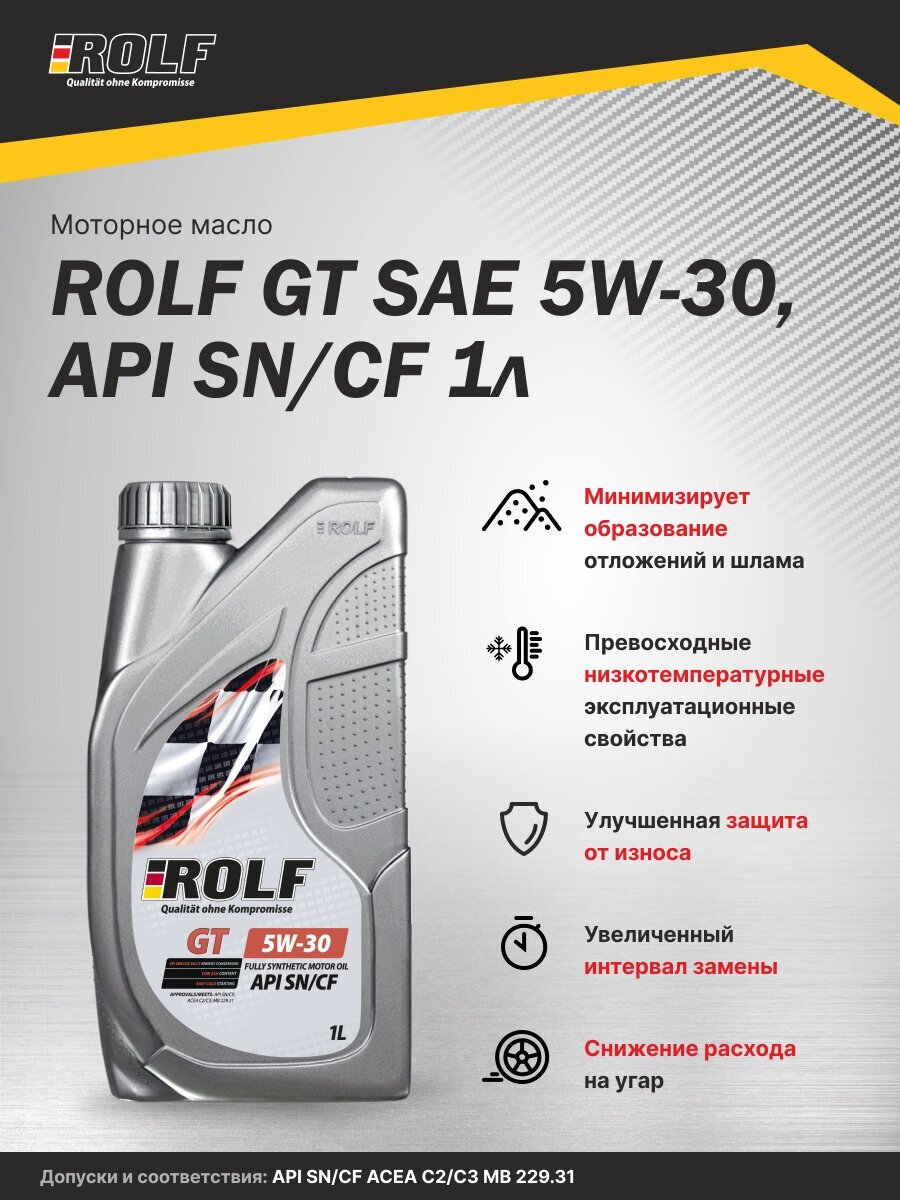 ROLF Gt 5w30 Масло Моторное Синт. (Пластик) 1л. Sn/Cf Rolf