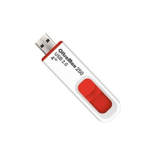 Флешка OltraMax 250, 4 Гб, USB2.0, чт до 15 Мб/с, зап до 8 Мб/с, красная флешка oltramax 250 16 гб usb2 0 чт до 15 мб с зап до 8 мб с красная