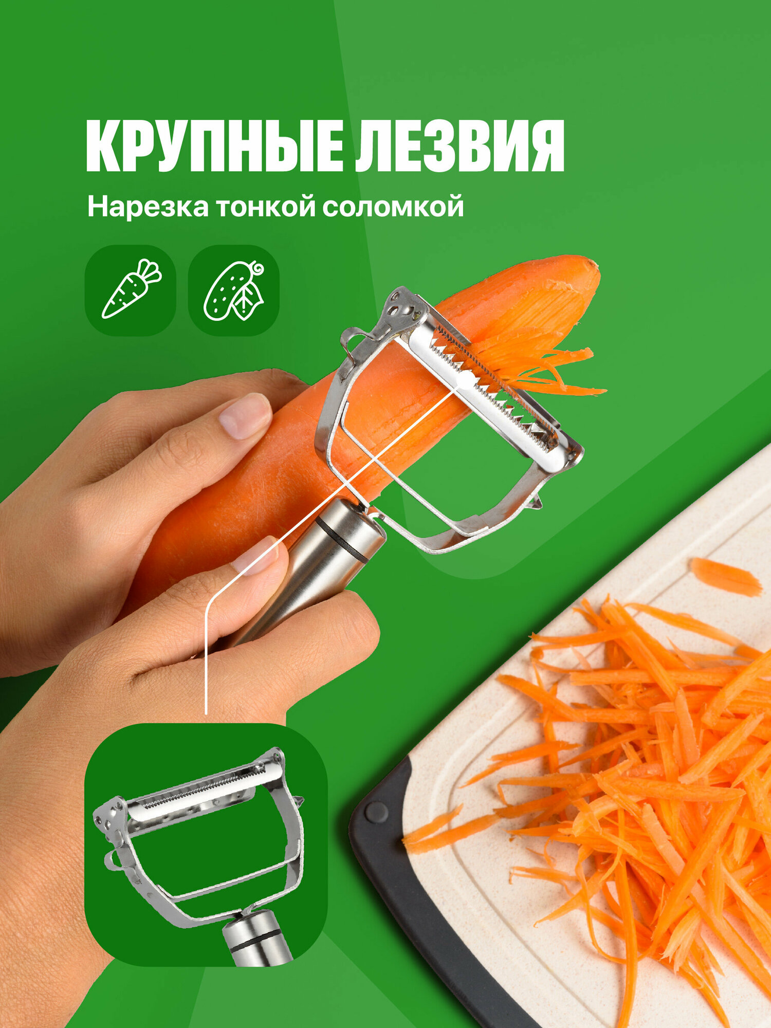 Овощечистка ручная для овощей и фруктов, Shiny Kitchen, Нож слайсер для нарезки/ Картофелечистка