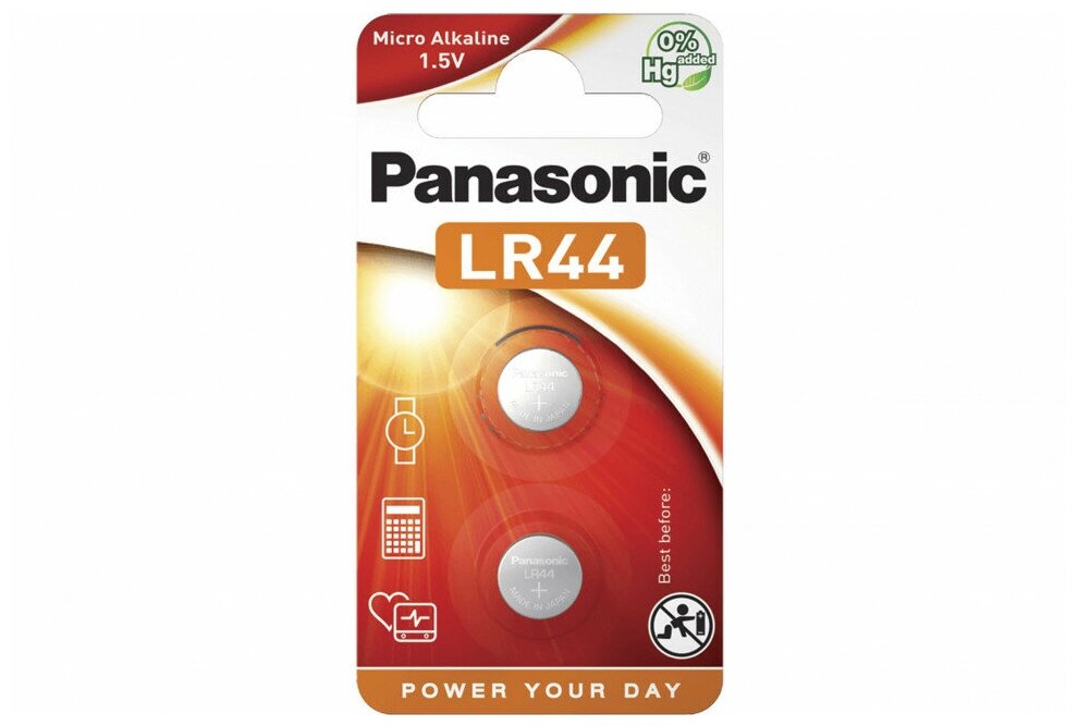 Батарейки Panasonic LR44 Bli, 2 шт. (LR-44EL/2B) - фото №1