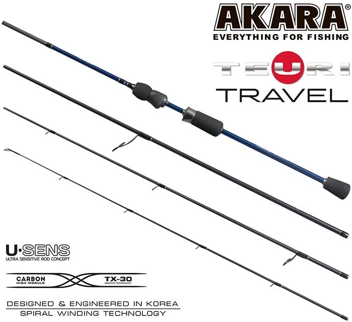 Спиннинг штекерный угольный 4 колена Akara Teuri Travel UL (0,5-6) 2,28 м