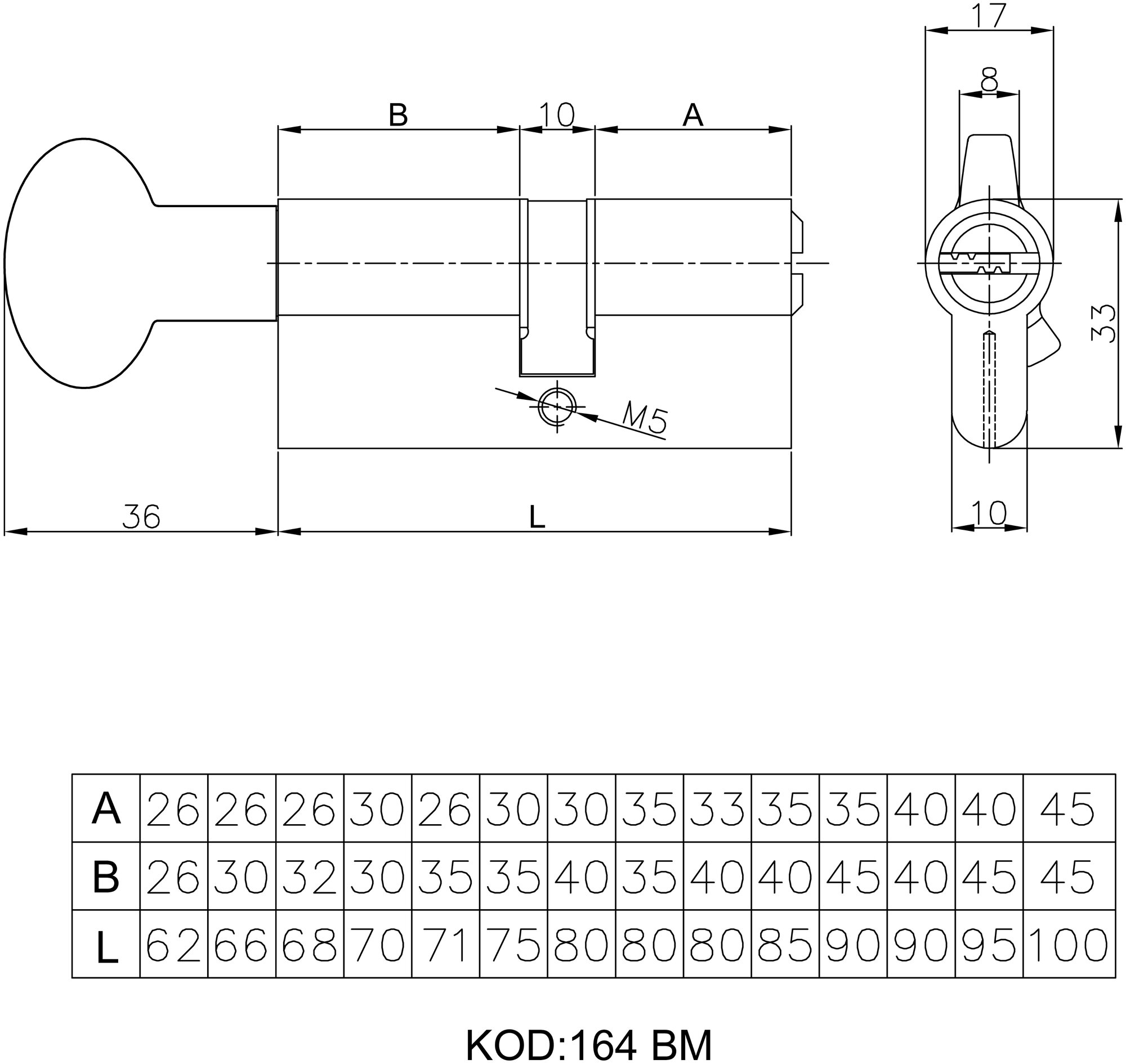 Цилиндровый механизм с вертушкой KALE KILIT 164 BM/90 (40+10+40) mm латунь 5 кл. - фотография № 2