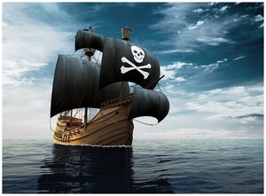 Фотообои Уютная стена "Корабль с пиратским флагом" 370х270 см Виниловые Бесшовные (единым полотном)