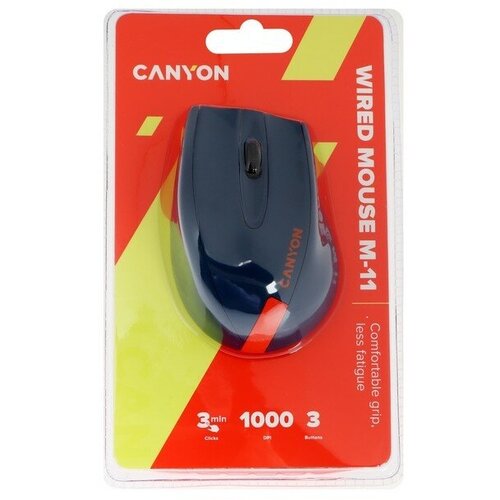 Мышь CANYON M-11, проводная, оптическая, 1000 dpi, USB, 1.5 м, синяя