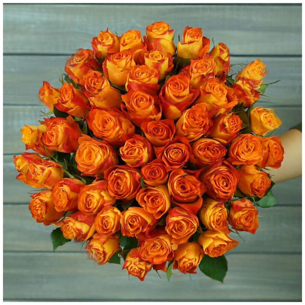 Оранжевые розы с лентой 40см