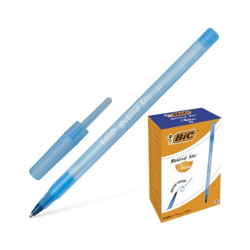 Ручка шариковая Round Stic, чернила синие, корпус голубой, узел 1 мм, линия письма 0,32 мм, упаковка 60 шт bic classic lighter multicolour