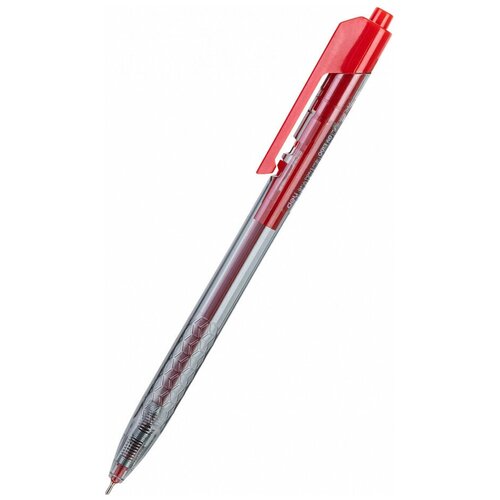 Ручка шарикововая Deli Arrow EQ01340 красная / прозрачная автоматическая, 0.7 мм, красные чернила, в упаковке 12 шт. (1143835)