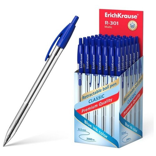 Ручка шариковая автоматическая Erich Krause R-301 MATIC, стержень синий, 1.0 мм EK 38509 (50шт.)