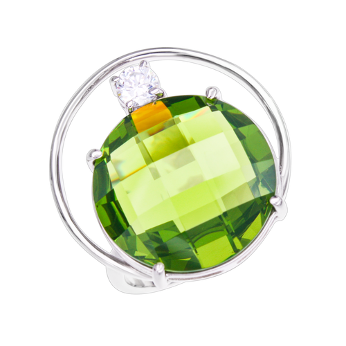 Перстень Гильдия Мастеров.ру, серебро, 875 проба, родирование, хризолит, фианит, размер 18.5, зеленый