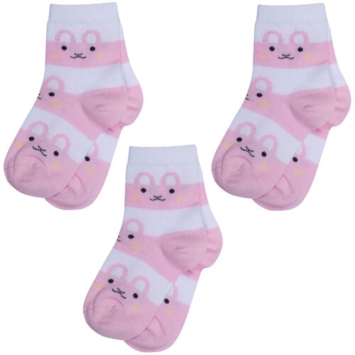 фото Комплект из 3 пар детских носков rusocks (орудьевский трикотаж) рис. 03, бело-розовые, размер 9-10