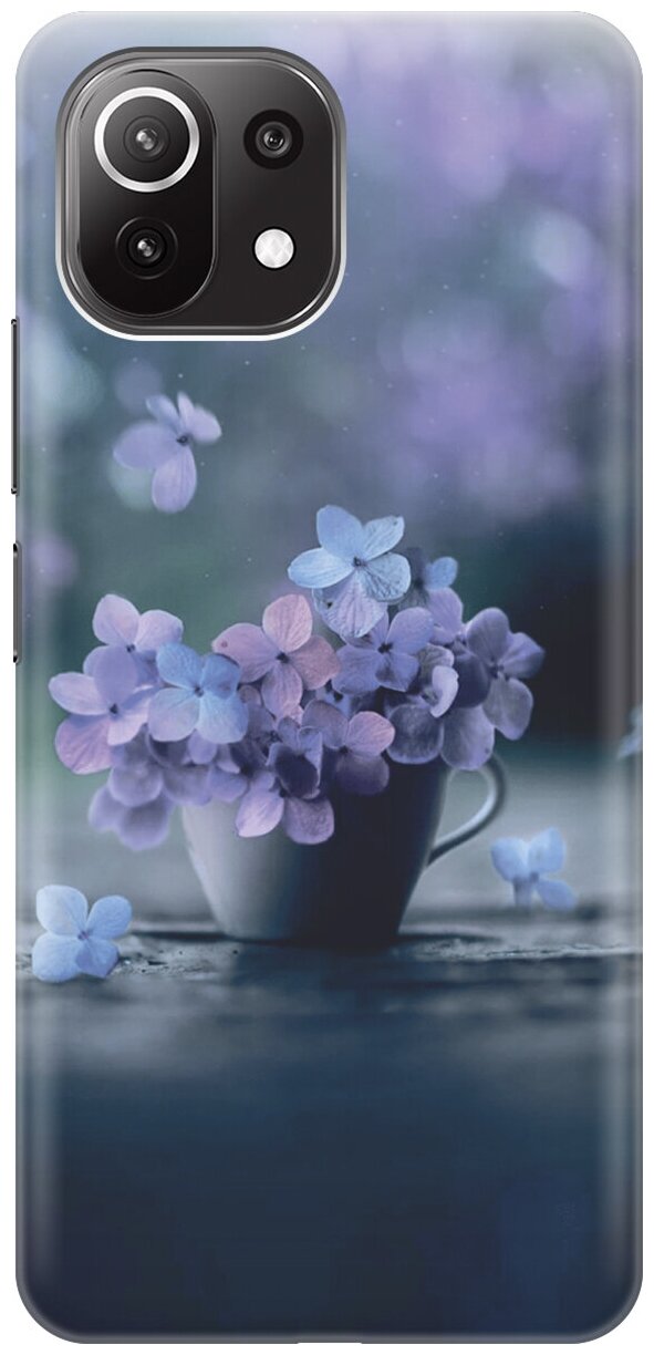 Силиконовый чехол Синие цветы в чашке на Xiaomi Mi 11 Lite / 11 Lite 5G / Сяоми Ми 11 Лайт / 11 Лайт 5г