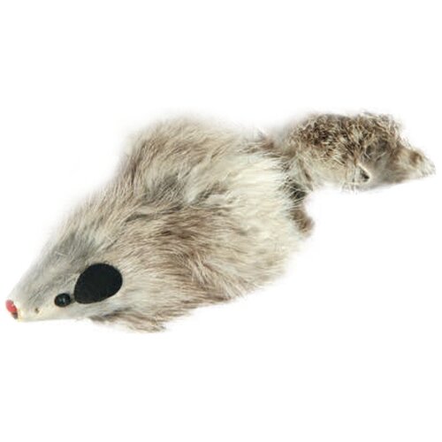 Игрушка Триол для кошек МЕХ натуральный длинный Мышь серая С пищалкой 10 см SQ4 1021