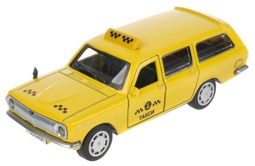 Технопарк Машина металлическая ГАЗ-2402 «Волга такси», 12 см, открываются двери и багажник, цвет жёлтый