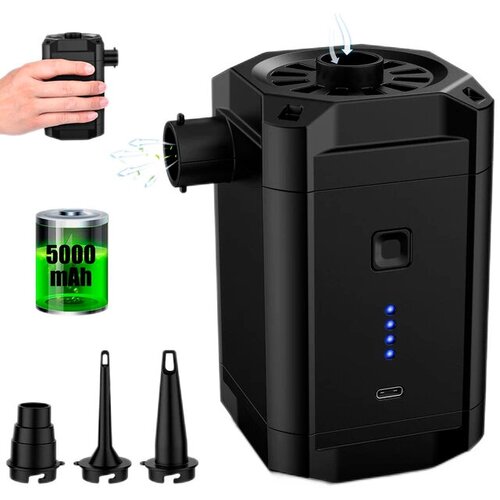 Аккумуляторный воздушный насос с индикатором заряда для надувания лодок, матрасов, бассейнов, кроватей, плавательных кругов