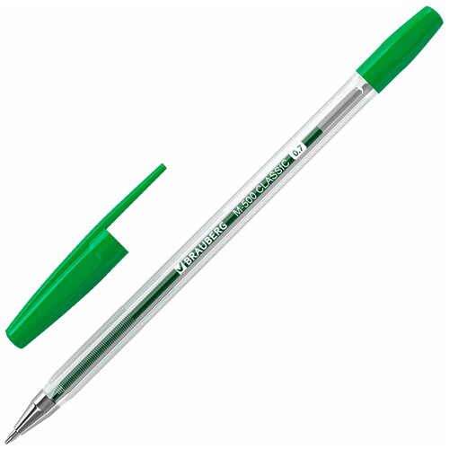 Ручка шариковая BRAUBERG M - 500 CLASSIC, зеленая, корпус прозрачный, узел 0,7 мм, линия письма 0,35 мм, 50 шт.