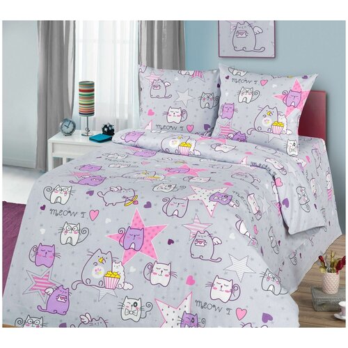 КПБ бязь 1,5сп/рез. (90х200, борт 20 см.) Мяу-Мяу (Знак)