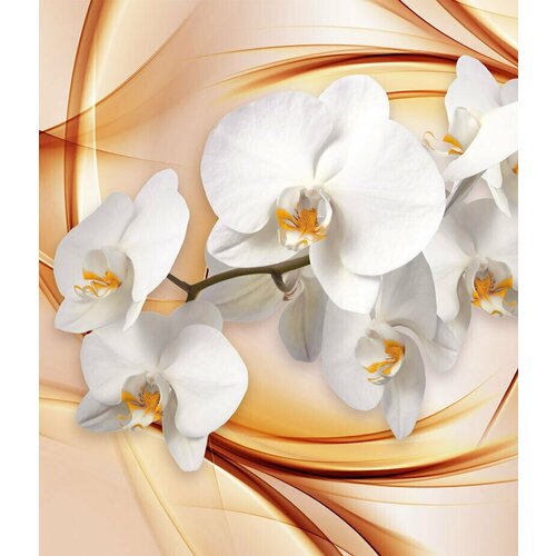 Моющиеся виниловые фотообои GrandPiK Белая орхидея на бежево-коричневом фоне 3D, 250х290 см