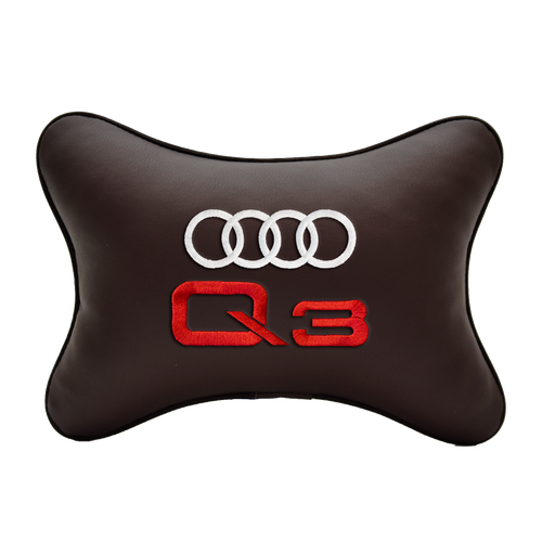 Подушка на подголовник экокожа Coffee с логотипом автомобиля AUDI Q3
