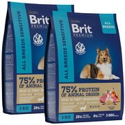 BRIT PREMIUM DOG ADULT SENSITIVE для взрослых собак всех пород с чувствительным пищеварением с ягненком и рисом (3 + 3 кг)