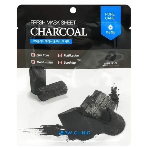 3W Clinic Fresh Charcoal Mask Sheet (23 г) каневая маска для лица с древесным углем