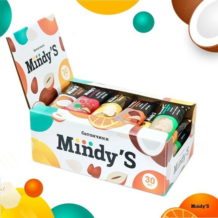 Батончики ореховые "Mindy'S" 30 штук, 3 вида орехов