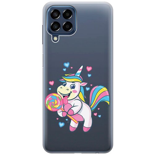 Силиконовый чехол с принтом Unicorn and candy для Samsung Galaxy M33 5G / Самсунг М33 5г матовый чехол unicorn swim ring для samsung galaxy m33 5g самсунг м33 5г с 3d эффектом красный